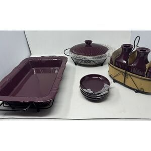 Temptations Presentable Ovenware Gradual Fade Sampler Ceramic & Rattan 17 Piece